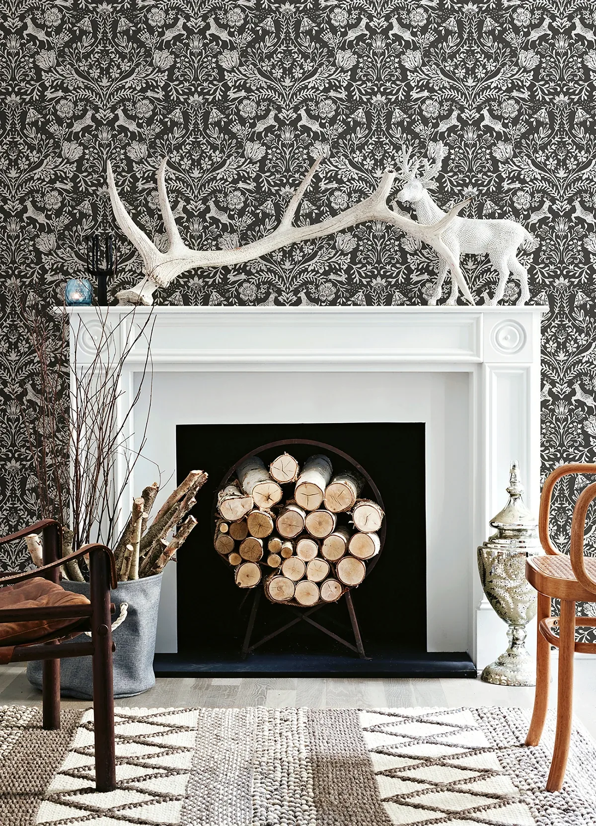 Brewster Home Fashions Forest Dance Charcoal Damask Wallpaper | Wallpaper Twins Brewster Home Fashions Forest Dance Charcoal Damask Wallpaper - SKU 3124-13885