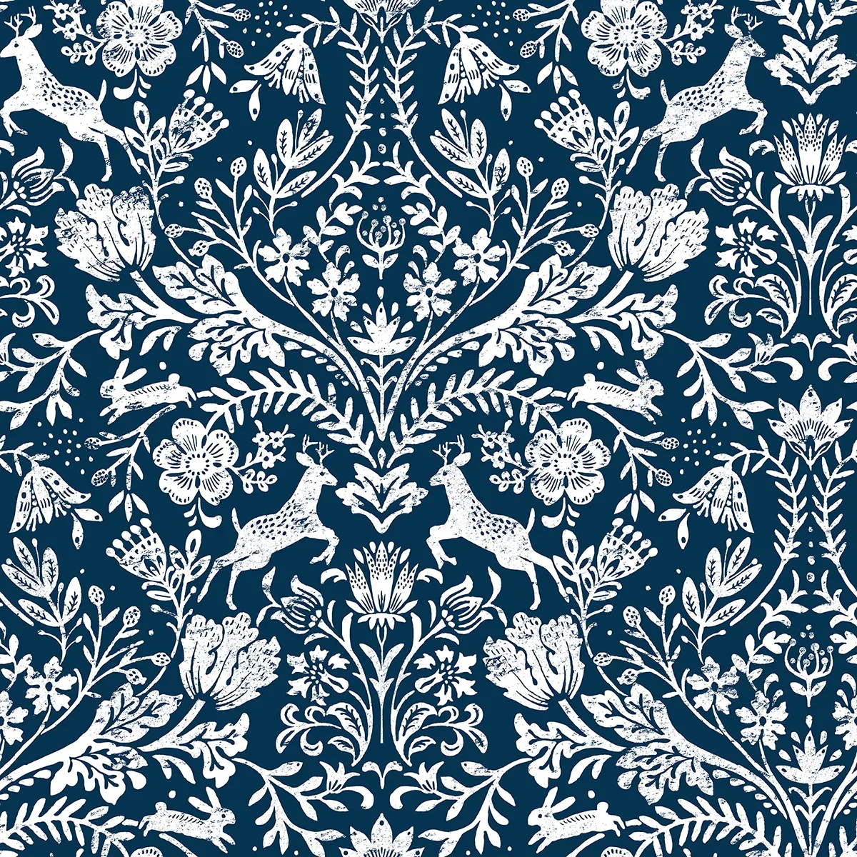 3124-13883 | Forest Dance Navy Damask Wallpaper