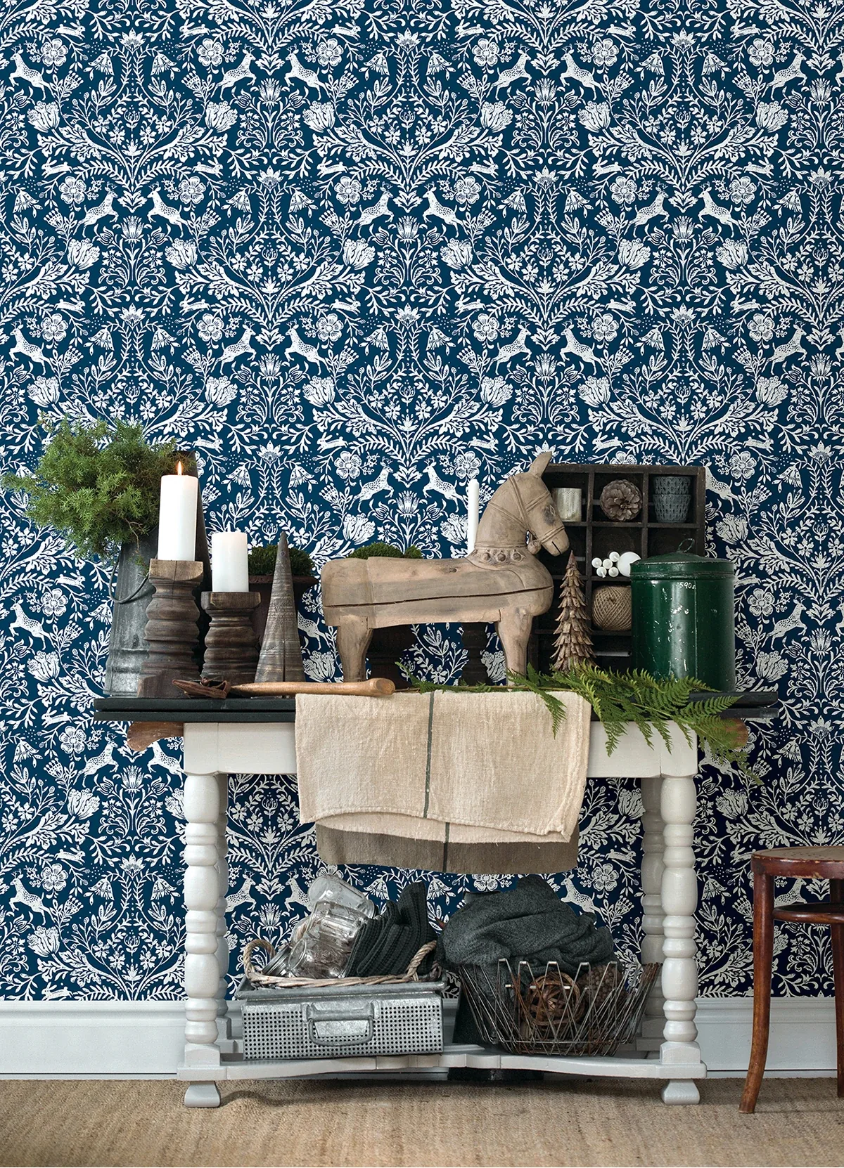Brewster Home Fashions Forest Dance Navy Damask Wallpaper | Wallpaper Twins Brewster Home Fashions Forest Dance Navy Damask Wallpaper - SKU 3124-13883