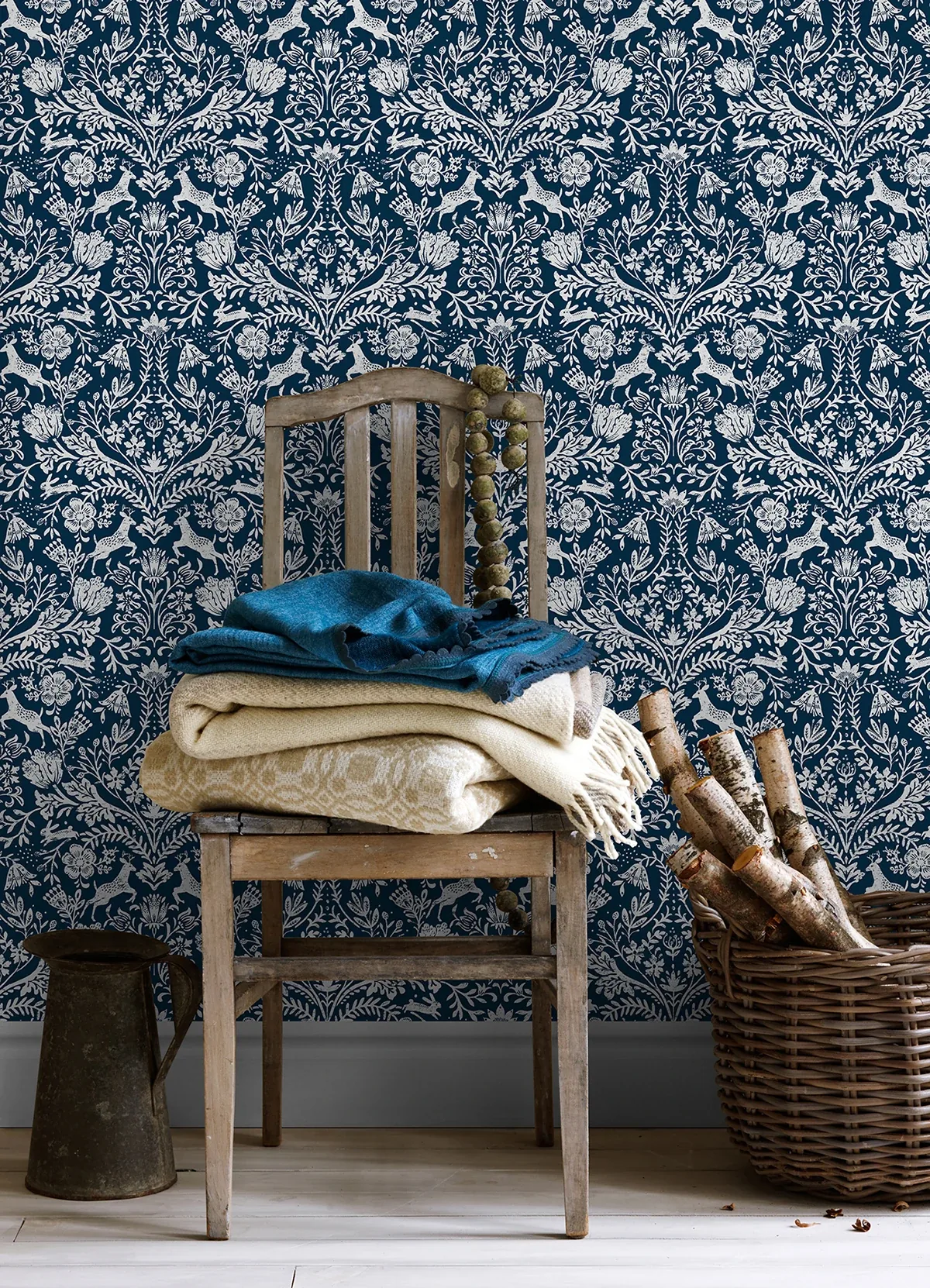 Brewster Home Fashions Forest Dance Navy Damask Wallpaper | Wallpaper Twins Brewster Home Fashions Forest Dance Navy Damask Wallpaper - SKU 3124-13883