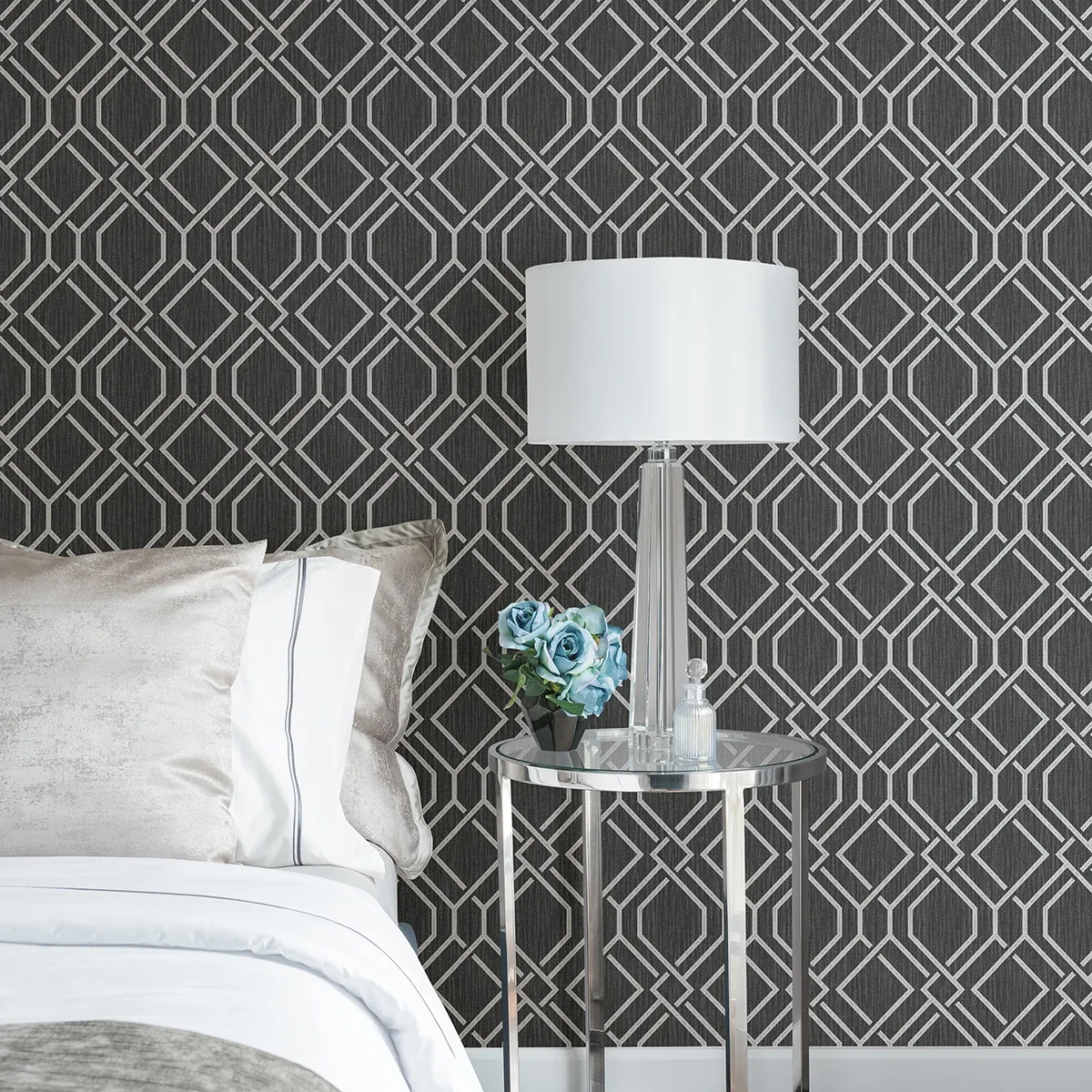 4025-82519 | Frege Charcoal Trellis Wallpaper
