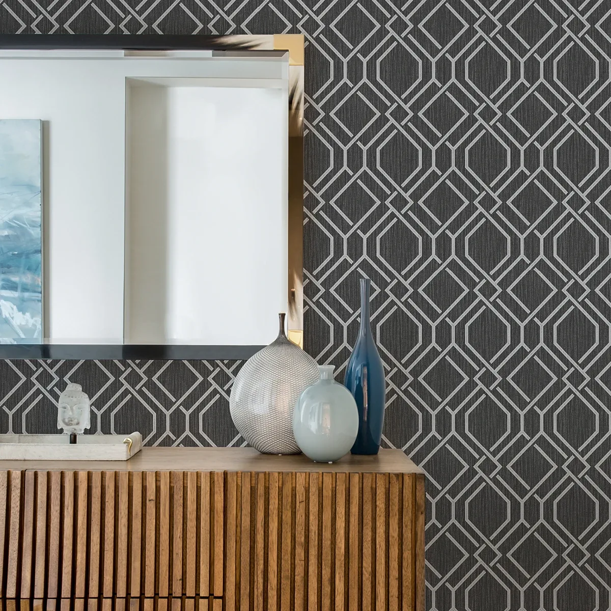 Brewster Home Fashions Frege Charcoal Trellis Wallpaper - SKU 4025-82519