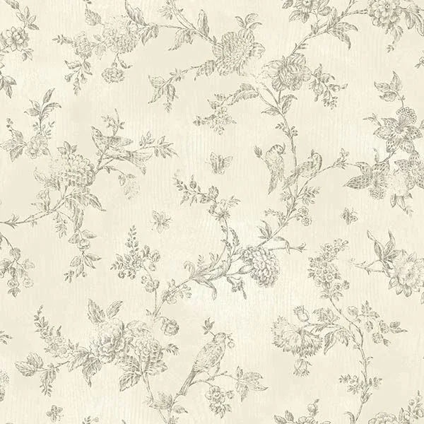 CCB02193 | French Nightingale Cream Toile Wallpaper