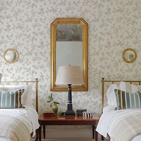 Brewster Home Fashions French Nightingale Taupe Floral Scroll Wallpaper - SKU 3119-02193