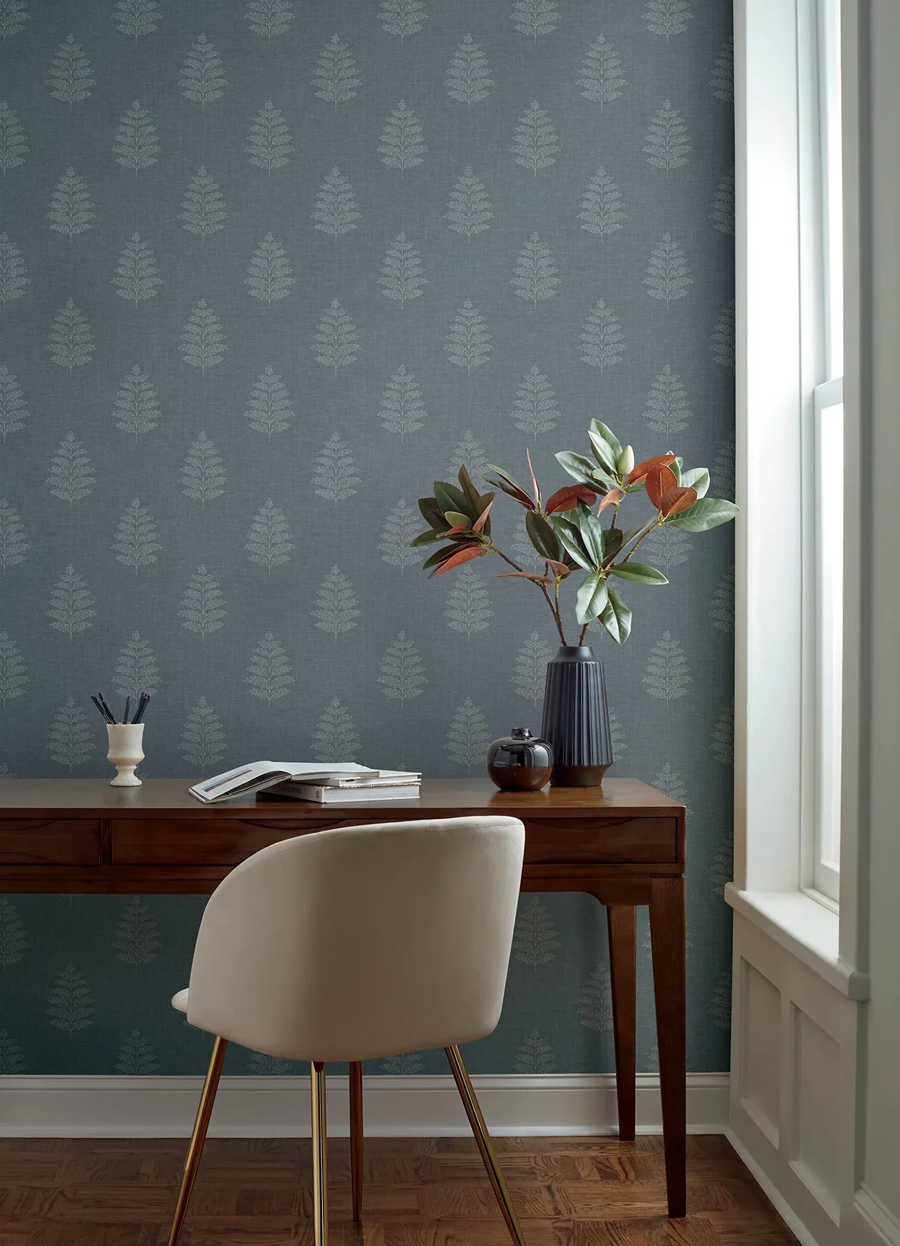 Brewster Home Fashions Frond Denim Leaf Wallpaper | Wallpaper Twins Brewster Home Fashions Frond Denim Leaf Wallpaper - SKU 4169-83127