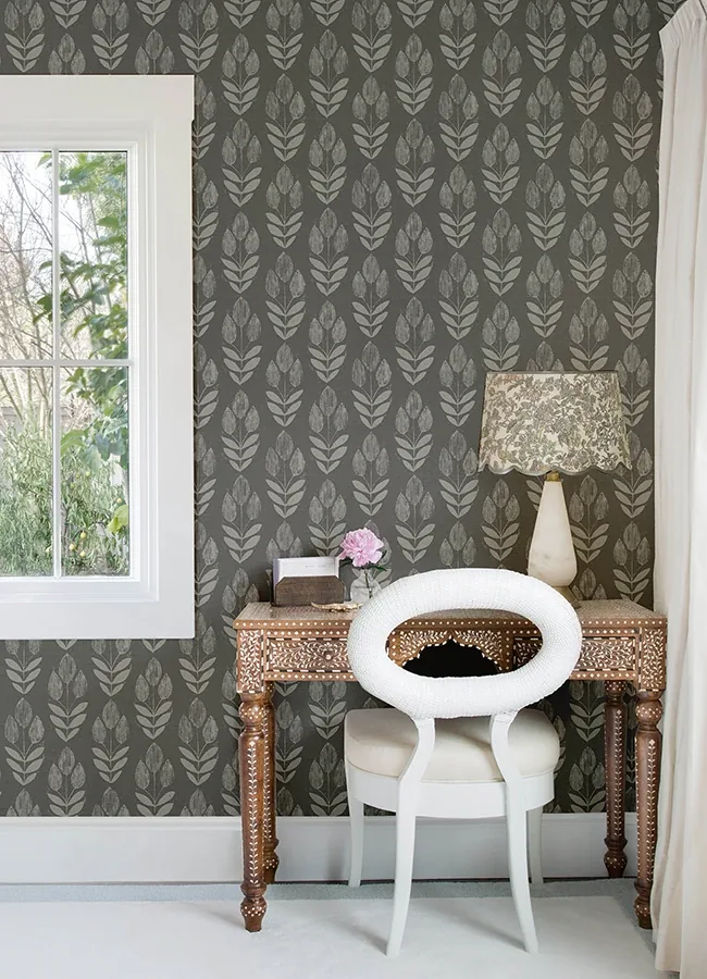 Brewster Home Fashions Garland Charcoal Block Tulip Wallpaper | Wallpaper Twins Brewster Home Fashions Garland Charcoal Block Tulip Wallpaper - SKU 4148-27477