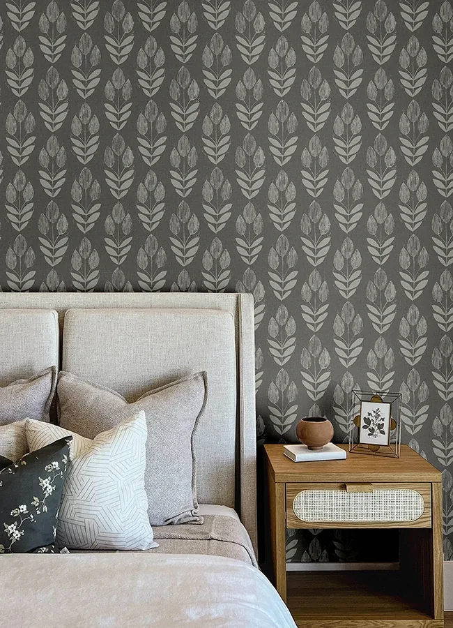 Brewster Home Fashions Garland Charcoal Block Tulip Wallpaper | Wallpaper Twins Brewster Home Fashions Garland Charcoal Block Tulip Wallpaper - SKU 4148-27477