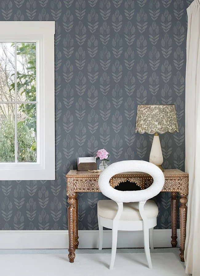 Brewster Home Fashions Garland Denim Block Tulip Wallpaper | Wallpaper Twins Brewster Home Fashions Garland Denim Block Tulip Wallpaper - SKU 4148-27473
