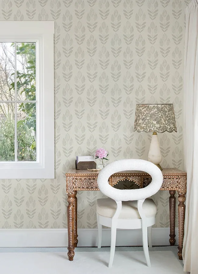 Brewster Home Fashions Garland Light Grey Block Tulip Wallpaper | Wallpaper Twins Brewster Home Fashions Garland Light Grey Block Tulip Wallpaper - SKU 4148-27476