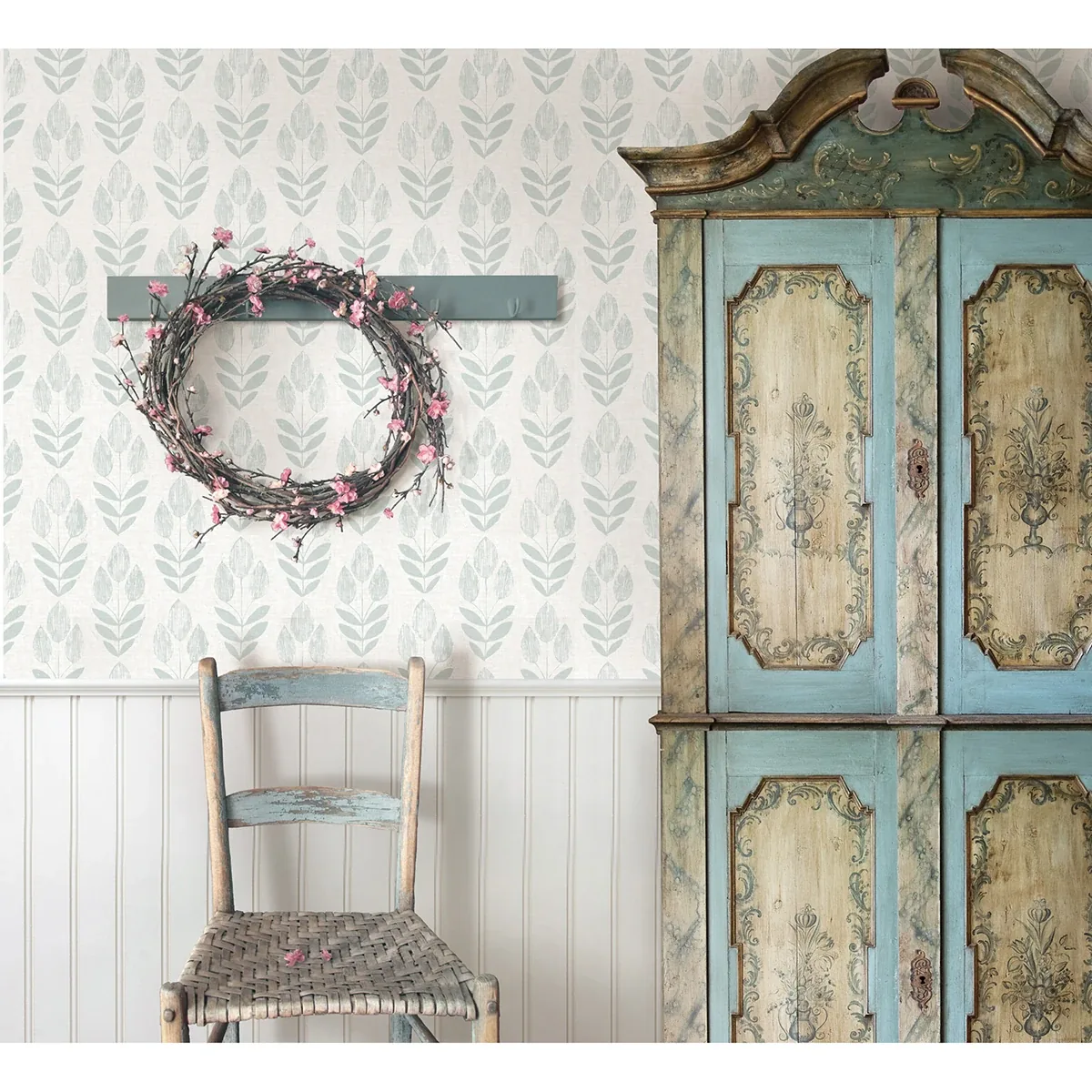 Brewster Home Fashions Garland Teal Block Tulip Wallpaper | Wallpaper Twins Brewster Home Fashions Garland Teal Block Tulip Wallpaper - SKU 3123-24472