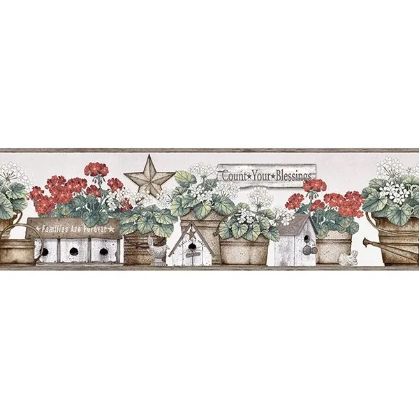 3119-13581B | Geranium Multicolor Flower Pot Wallpaper