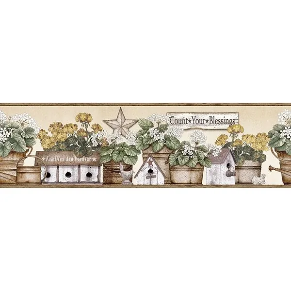 Brewster Home Fashions Geranium Yellow Flower Pot Wallpaper - SKU 3119-13582B