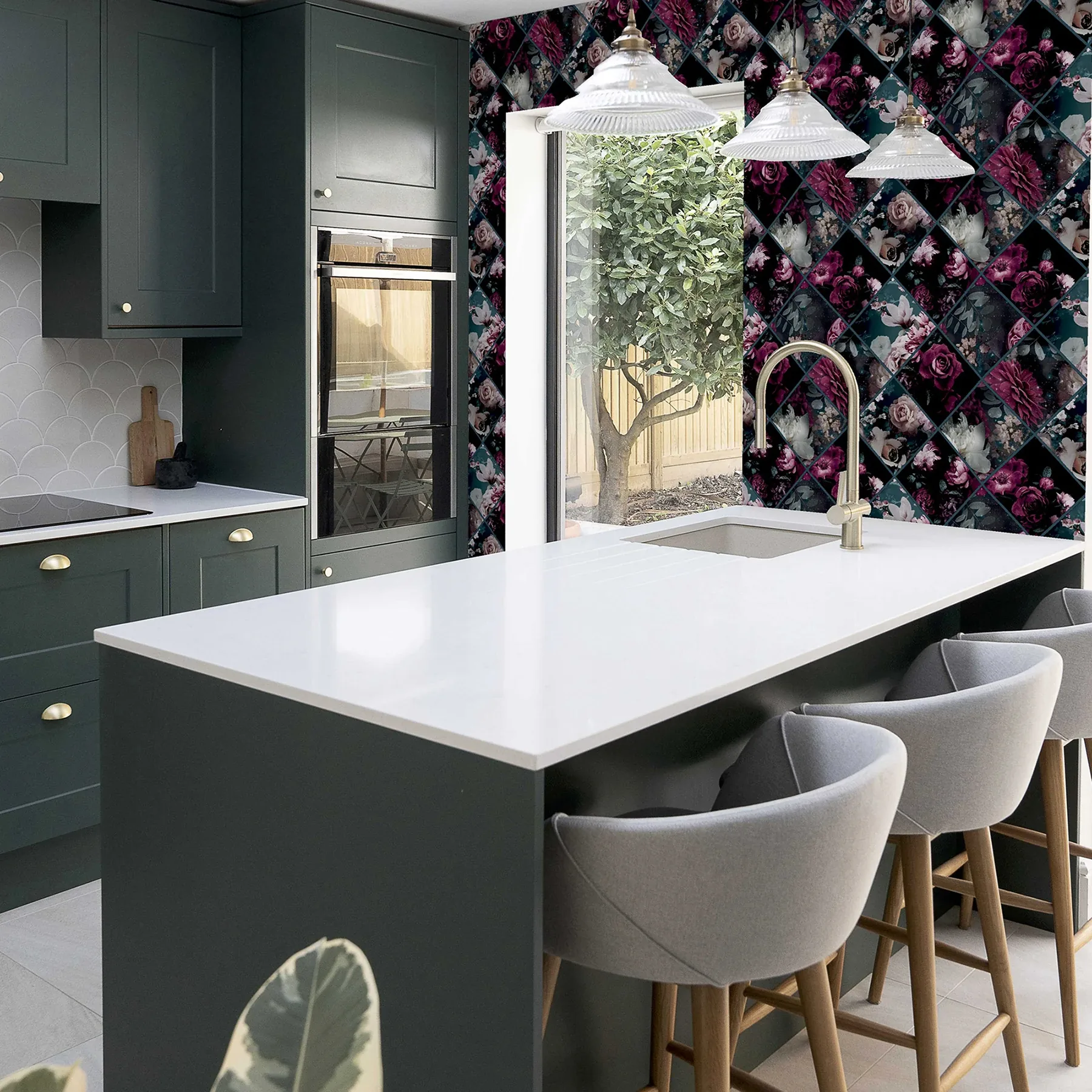 Brewster Home Fashions Gianna Purple Floral Squares Wallpaper | Wallpaper Twins Brewster Home Fashions Gianna Purple Floral Squares Wallpaper - SKU AH297100