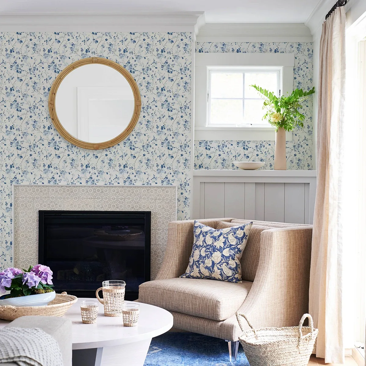 Brewster Home Fashions Glinda Navy Floral Trail Wallpaper - SKU 3122-10902