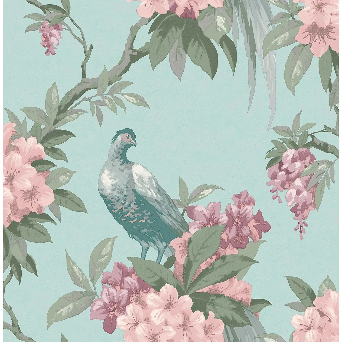 Brewster Home Fashions Golden Pheasant Aqua Floral Wallpaper - SKU M1663