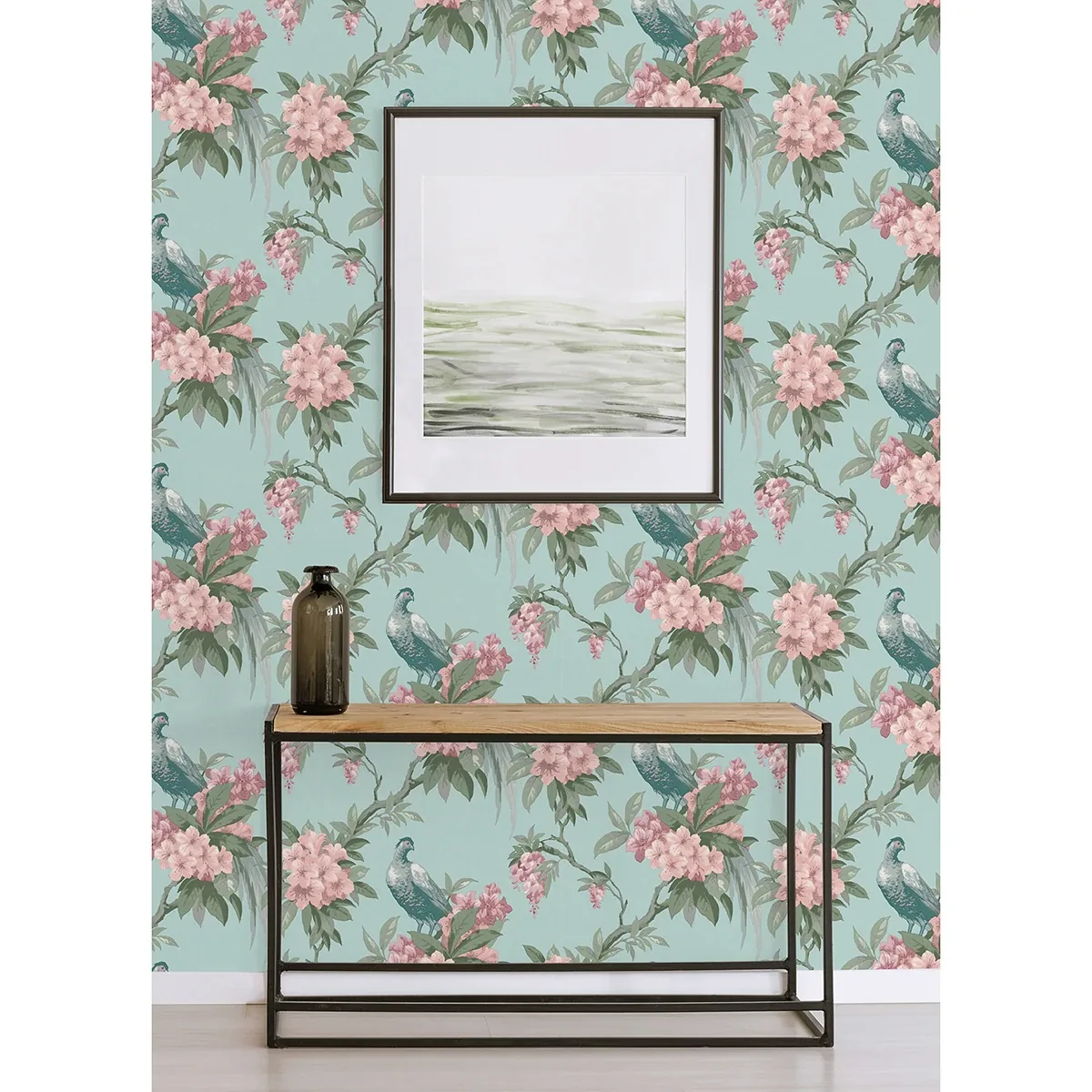 Brewster Home Fashions Golden Pheasant Aqua Floral Wallpaper - SKU M1663