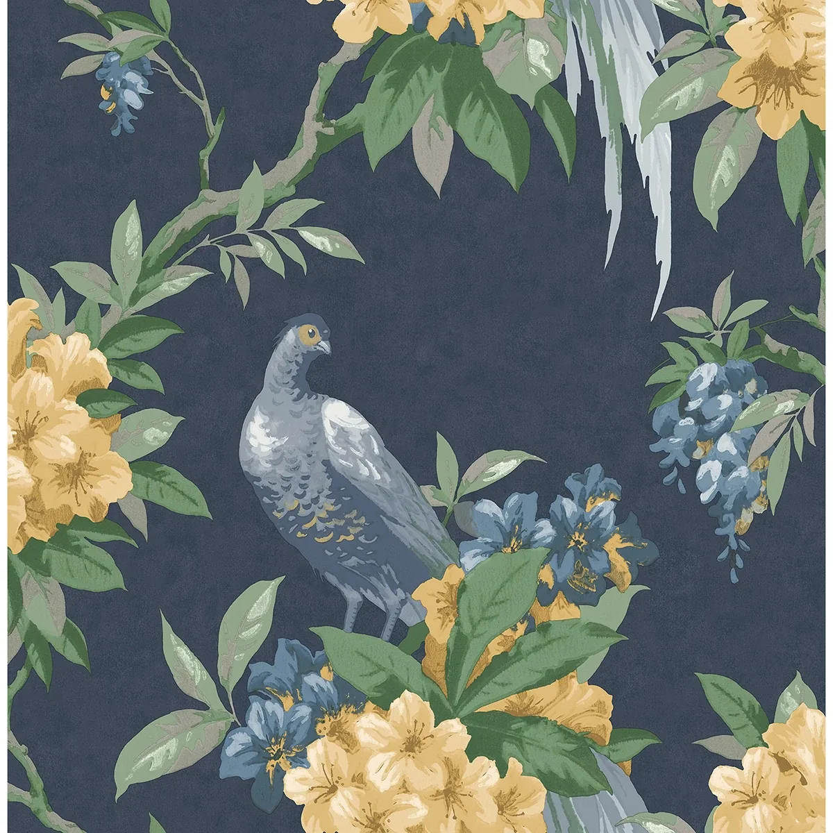 Brewster Home Fashions Golden Pheasant Dark Blue Floral Wallpaper - SKU M1661