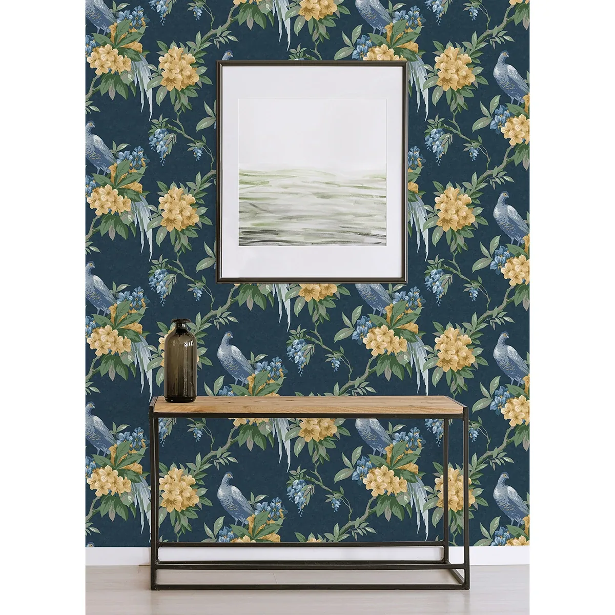 Brewster Home Fashions Golden Pheasant Dark Blue Floral Wallpaper | Wallpaper Twins Brewster Home Fashions Golden Pheasant Dark Blue Floral Wallpaper - SKU M1661