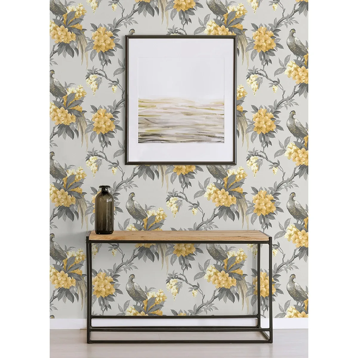 Brewster Home Fashions Golden Pheasant Grey Floral Wallpaper | Wallpaper Twins Brewster Home Fashions Golden Pheasant Grey Floral Wallpaper - SKU M1662