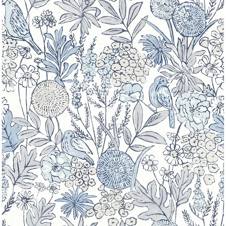 Brewster Home Fashions Goldfinch Blue Birds and Blooms Wallpaper - SKU 4148-27414