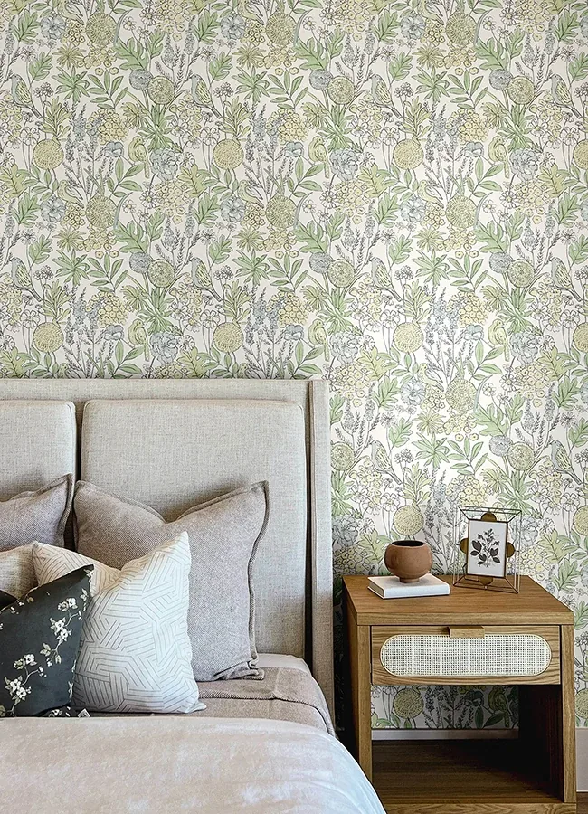 Brewster Home Fashions Goldfinch Green Birds and Blooms Wallpaper - SKU 4148-27412