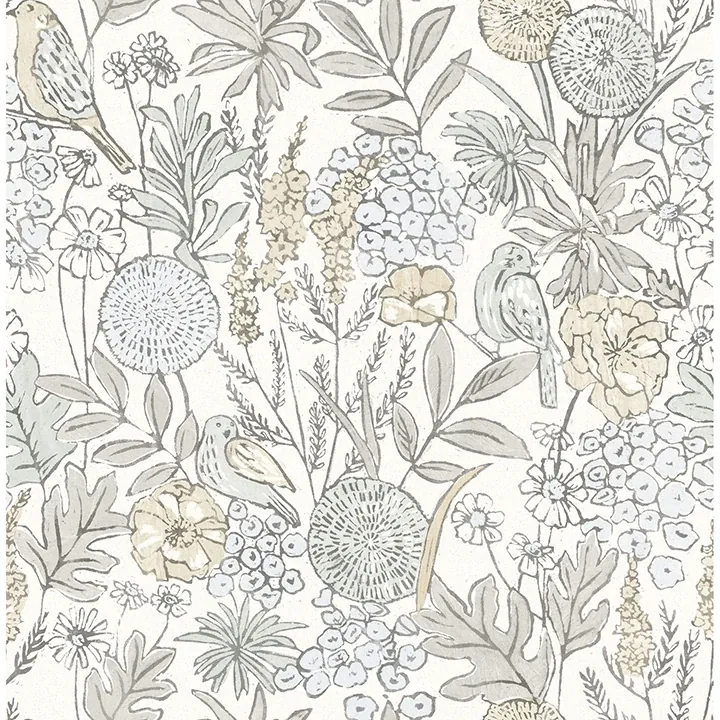 Brewster Home Fashions Goldfinch Neutral Birds and Blooms Wallpaper - SKU 4148-27411