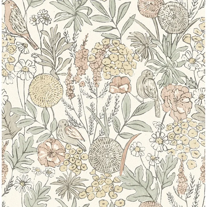 Brewster Home Fashions Goldfinch Peach Birds and Blooms Wallpaper - SKU 4148-27410