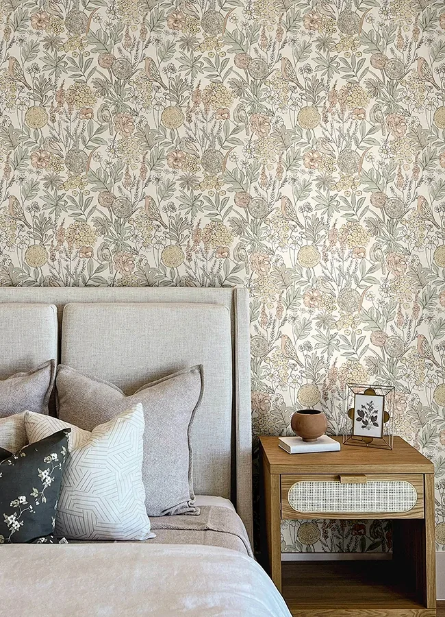 Brewster Home Fashions Goldfinch Peach Birds and Blooms Wallpaper | Wallpaper Twins Brewster Home Fashions Goldfinch Peach Birds and Blooms Wallpaper - SKU 4148-27410