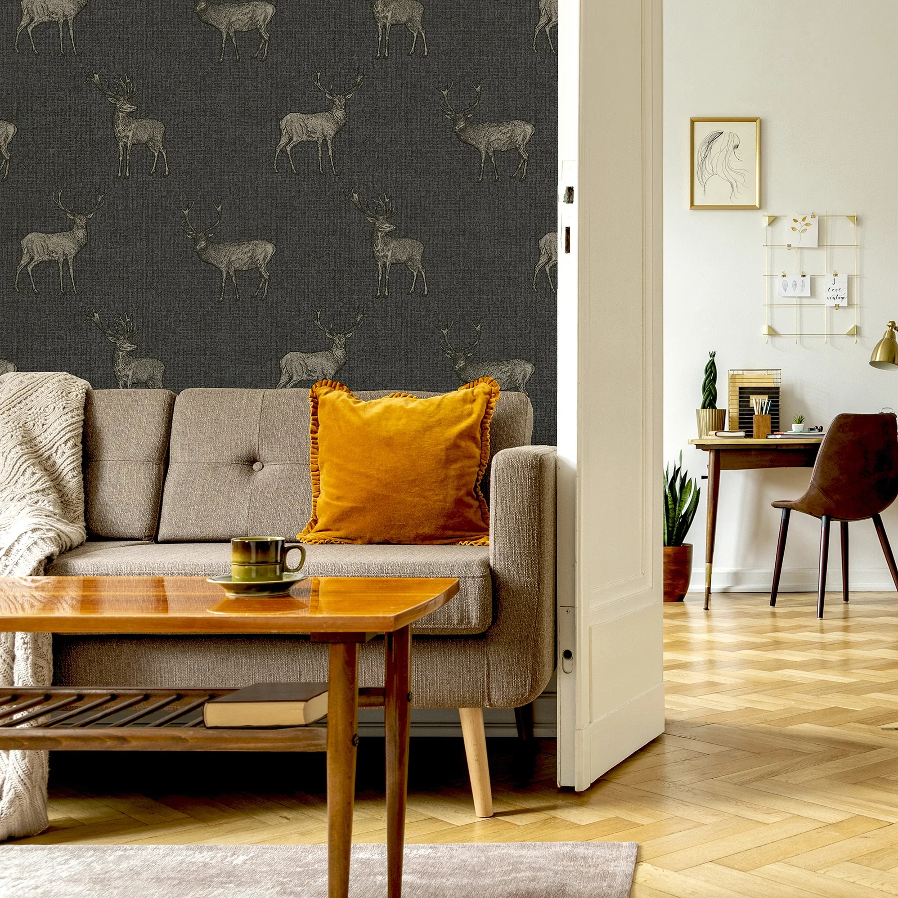 Brewster Home Fashions Hank Charcoal Stag Wallpaper | Wallpaper Twins Brewster Home Fashions Hank Charcoal Stag Wallpaper - SKU AH909607