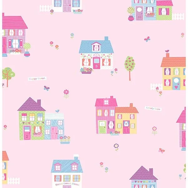 Brewster Home Fashions Happy Street Pink Houses Wallpaper - SKU 2679-002133