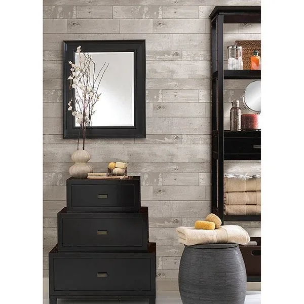 Brewster Home Fashions Harbored Light Grey Distressed Wood Panel Wallpaper | Wallpaper Twins Brewster Home Fashions Harbored Light Grey Distressed Wood Panel Wallpaper - SKU 2767-20131