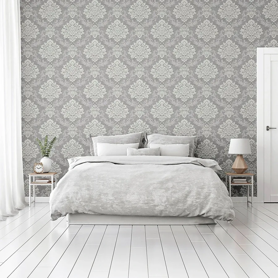Brewster Home Fashions Harriet Silver Damask Wallpaper | Wallpaper Twins Brewster Home Fashions Harriet Silver Damask Wallpaper - SKU AH290406