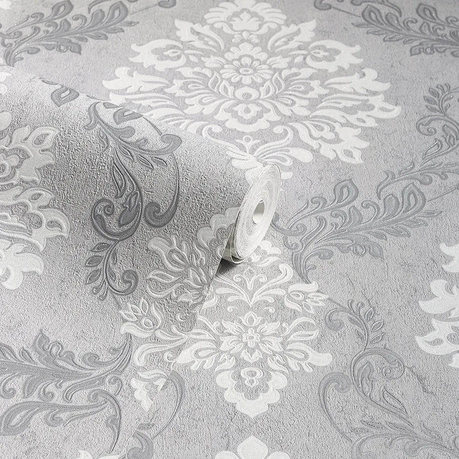 Brewster Home Fashions Harriet Silver Damask Wallpaper | Wallpaper Twins Brewster Home Fashions Harriet Silver Damask Wallpaper - SKU AH290406