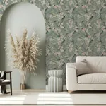 Brewster Home Fashions Harrietta Sea Green Tropical Floral Wallpaper - SKU AH924905