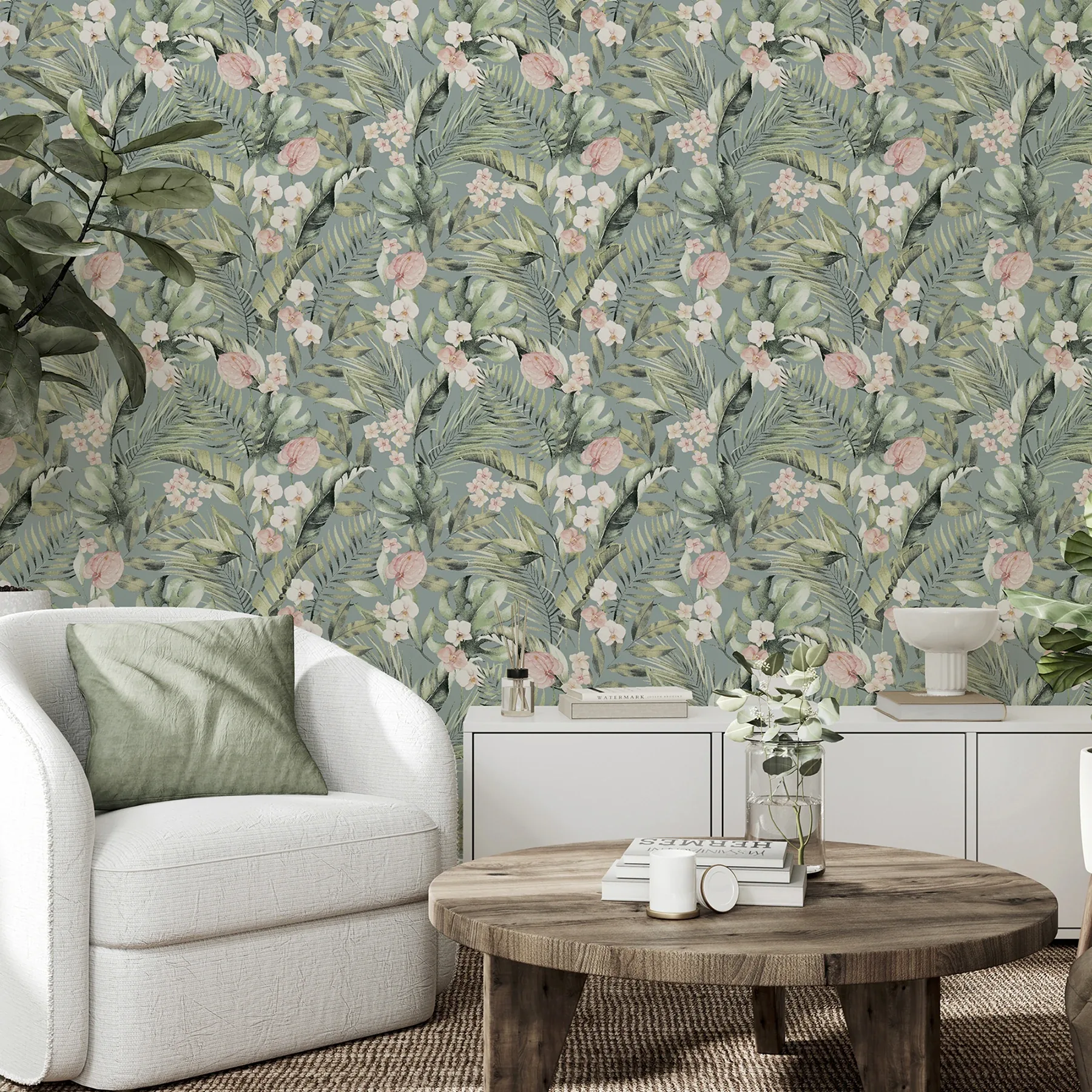 Brewster Home Fashions Harrietta Sea Green Tropical Floral Wallpaper - SKU AH924905