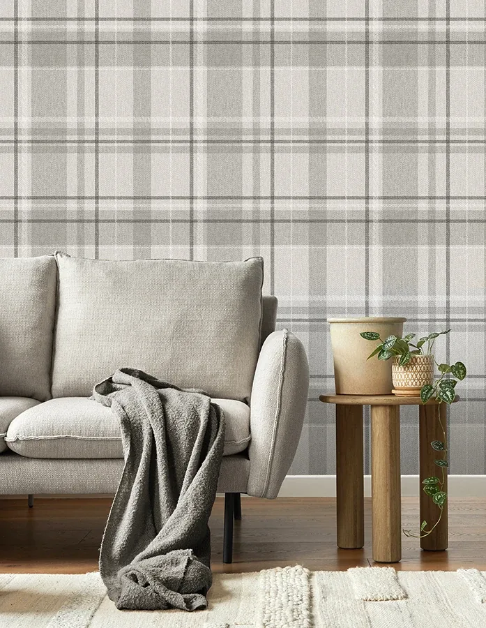 Brewster Home Fashions Harris Grey Plaid Chevron Wallpaper - SKU M1871