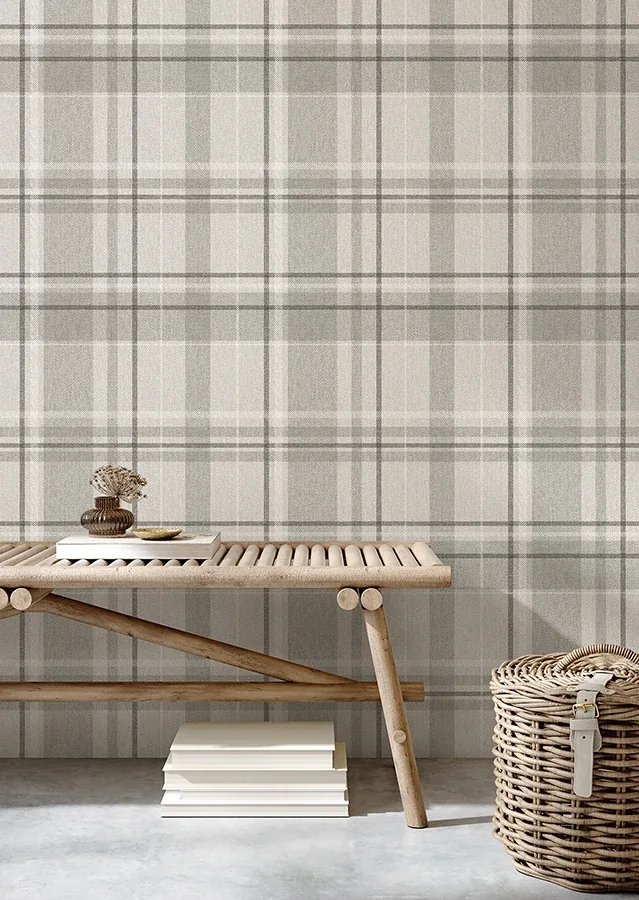 Brewster Home Fashions Harris Grey Plaid Chevron Wallpaper - SKU M1871