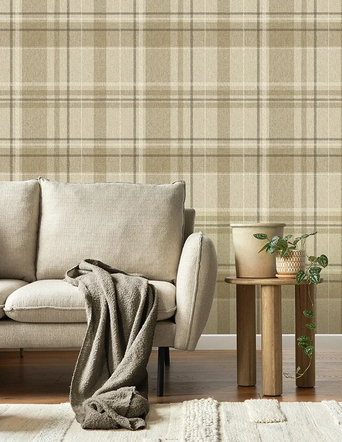 Brewster Home Fashions Harris Light Brown Plaid Chevron Wallpaper - SKU M1868