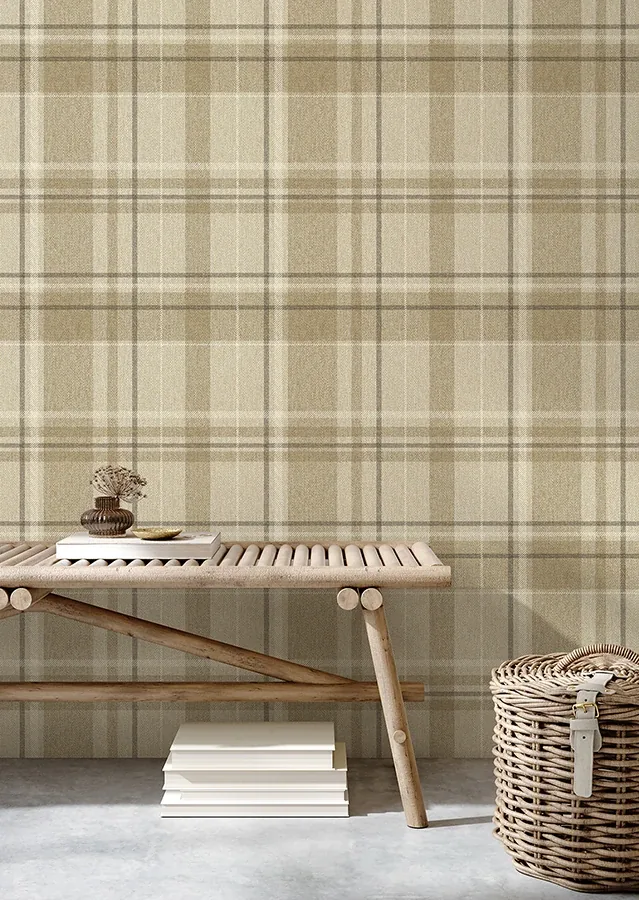 Brewster Home Fashions Harris Light Brown Plaid Chevron Wallpaper - SKU M1868