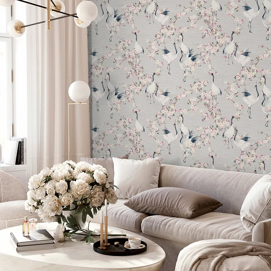 Brewster Home Fashions Harumi Light Grey Blossom Wallpaper - SKU AH924800
