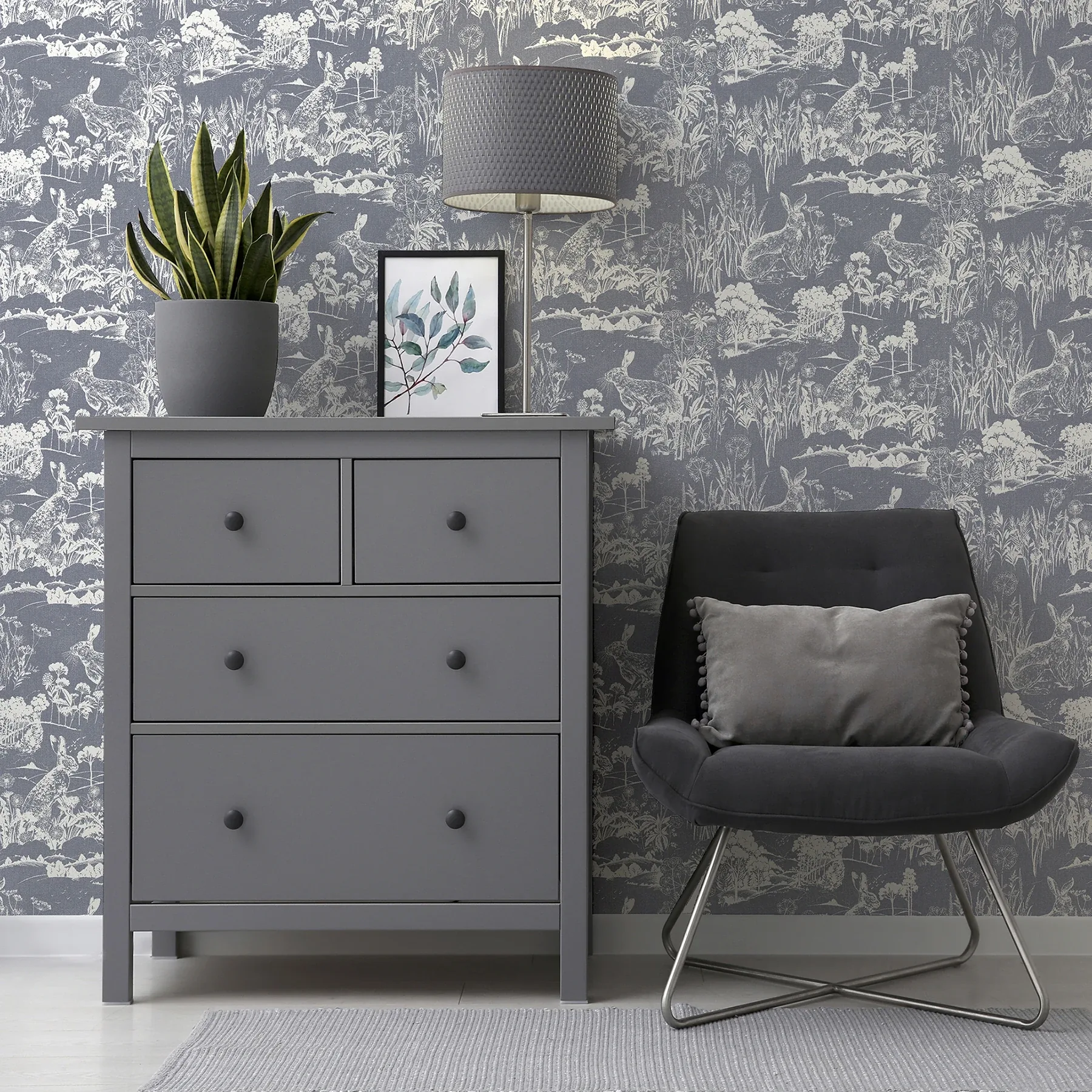 Brewster Home Fashions Hattie Navy Meadow Hare Wallpaper - SKU AH909606