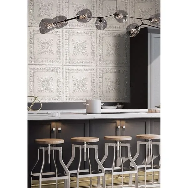 Brewster Home Fashions Hazley White Ornament Tin Tile Wallpaper - SKU 2904-24031