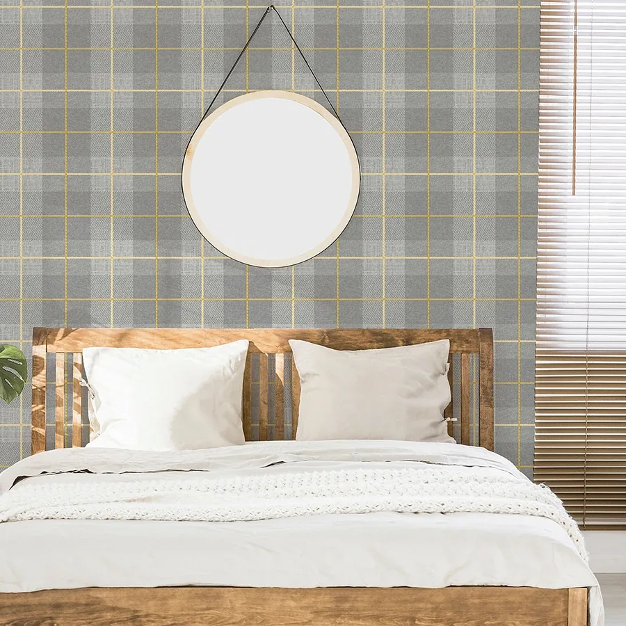 Brewster Home Fashions Hector Grey Plaid Wallpaper - SKU AH299000