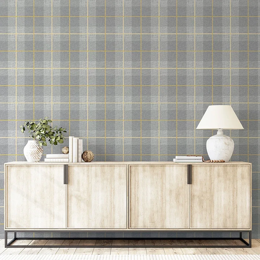 Brewster Home Fashions Hector Grey Plaid Wallpaper - SKU AH299000