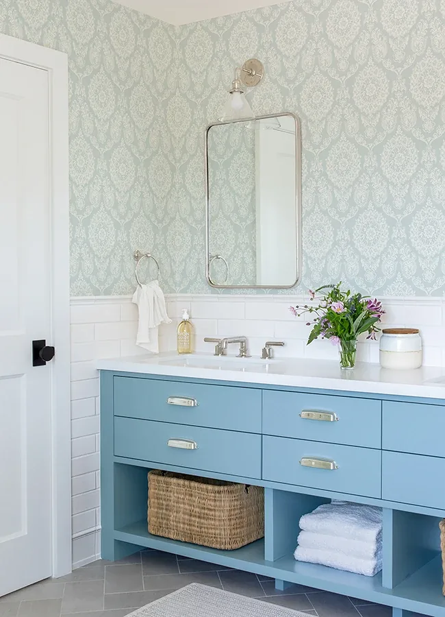 Brewster Home Fashions Helm Damask Aqua Floral Medallion Wallpaper - SKU 4071-71023