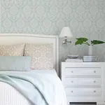 Brewster Home Fashions Helm Damask Aqua Floral Medallion Wallpaper - SKU 4071-71023