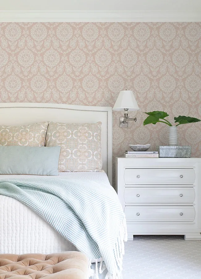 Brewster Home Fashions Helm Damask Blush Floral Medallion Wallpaper - SKU 4071-71022