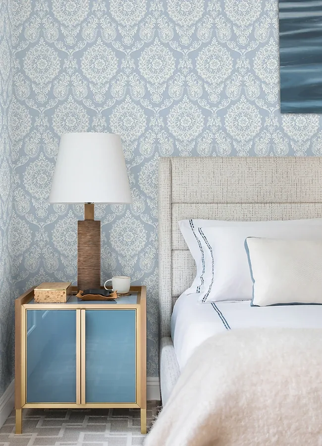 Brewster Home Fashions Helm Damask Light Blue Floral Medallion Wallpaper - SKU 4071-71019