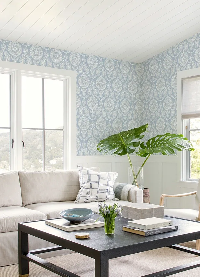 Brewster Home Fashions Helm Damask Light Blue Floral Medallion Wallpaper - SKU 4071-71019