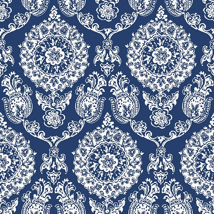 4071-71018 | Helm Damask Navy Floral Medallion Wallpaper